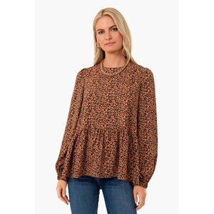 Pomander Place Carlotta Peplum Brown Leopard Print Top, NWT, Size XS/S